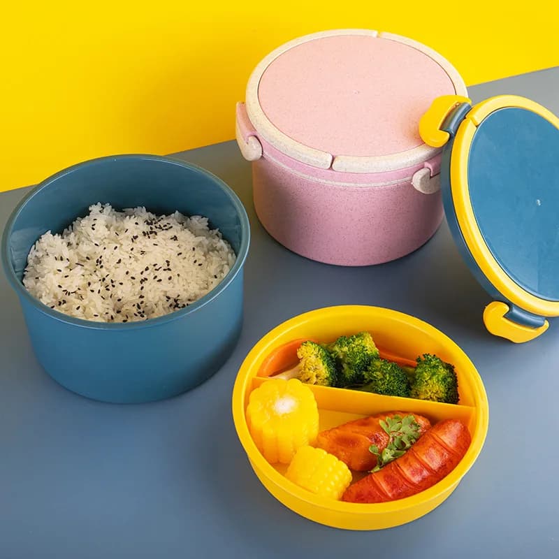 Contenitore per il pranzo in paglia di grano, scatola portatile con scomparti sigillati per la conservazione degli alimenti, contenitore termico in plastica per studenti, a doppio strato.