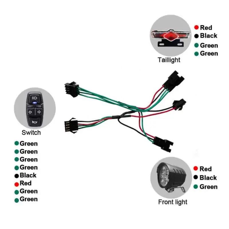 1 Set Luce anteriore per bici elettrica Luce posteriore DK336 Cavo interruttore Set luci a LED per bici Interruttore luce per bici elettrica Accessori per fanali posteriori