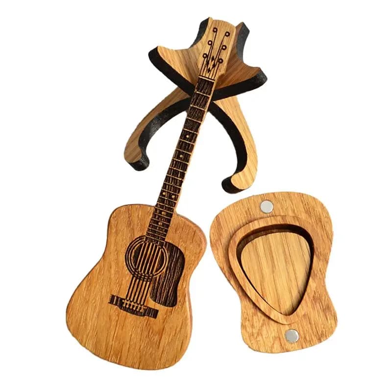 A89E-Wooden Guitar Pick Case With Stand, 3 Unique Guitar Pick Cases, Guitar Shape Guitar Pick Case Easy To Use