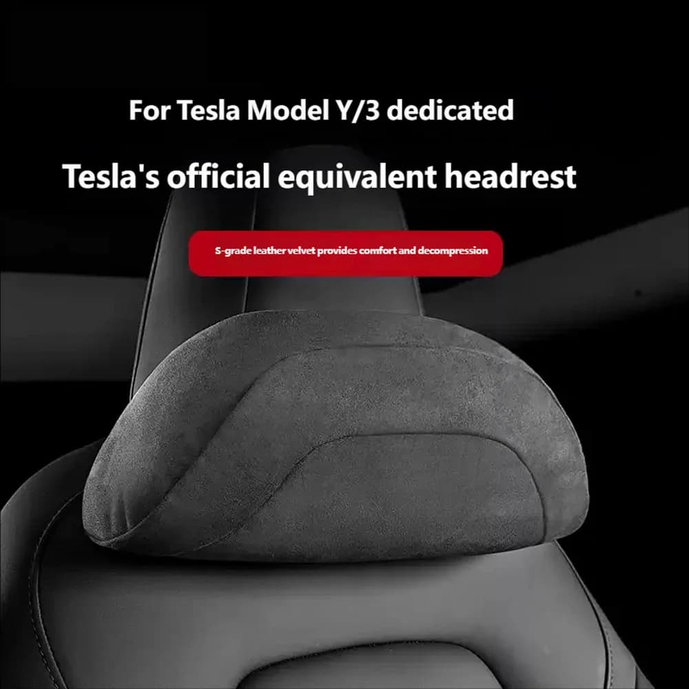 Cuscino di Supporto Lombare e Poggiatesta per Tesla Model Y 3, Protezione Collo in Pelle Scamosciata con Effetto Rebound