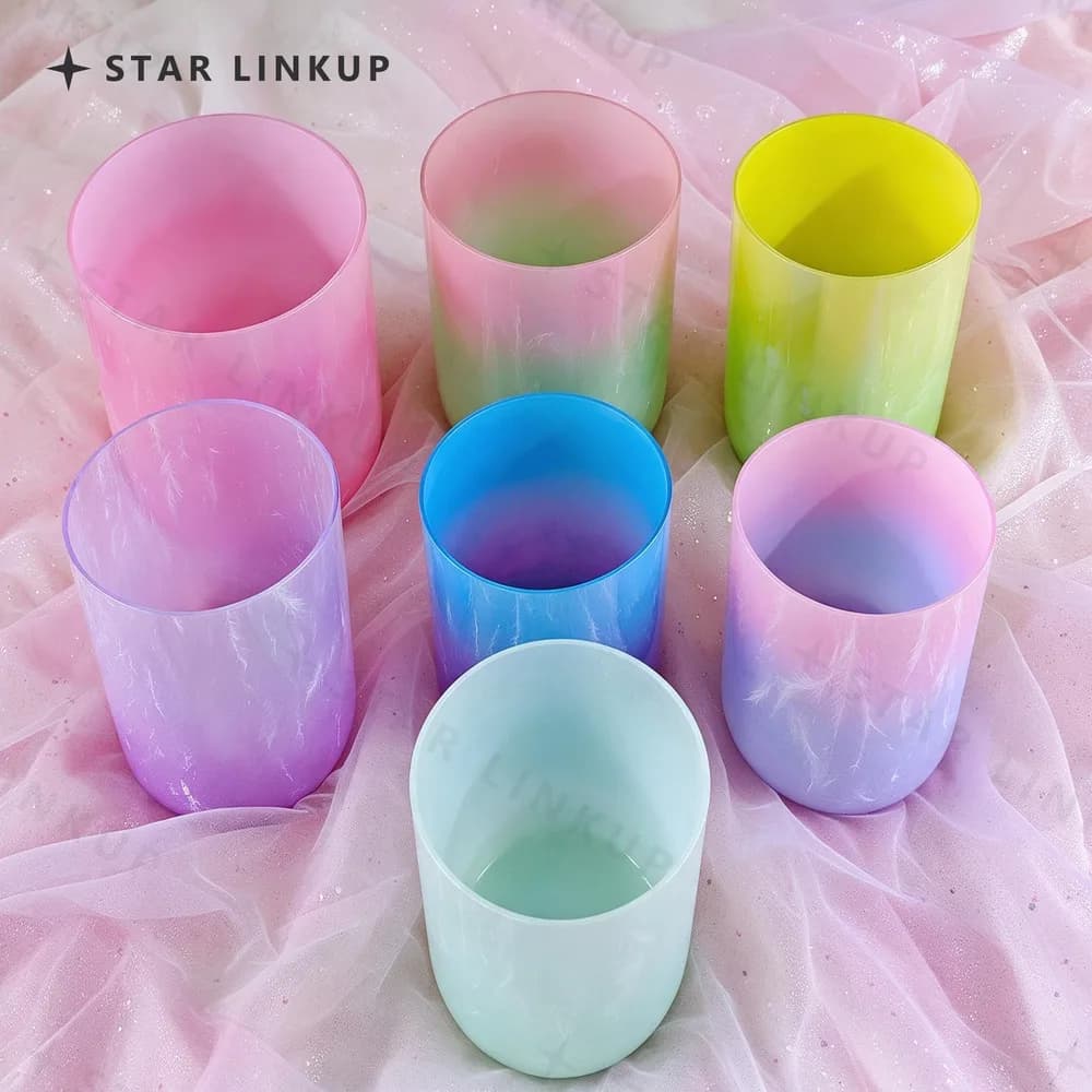 432Hz 7 Chakras Crystal Singing Bowl Set Meditation Healing Handcrafted Quartz Alchemy Bowl With Accessories And Bag