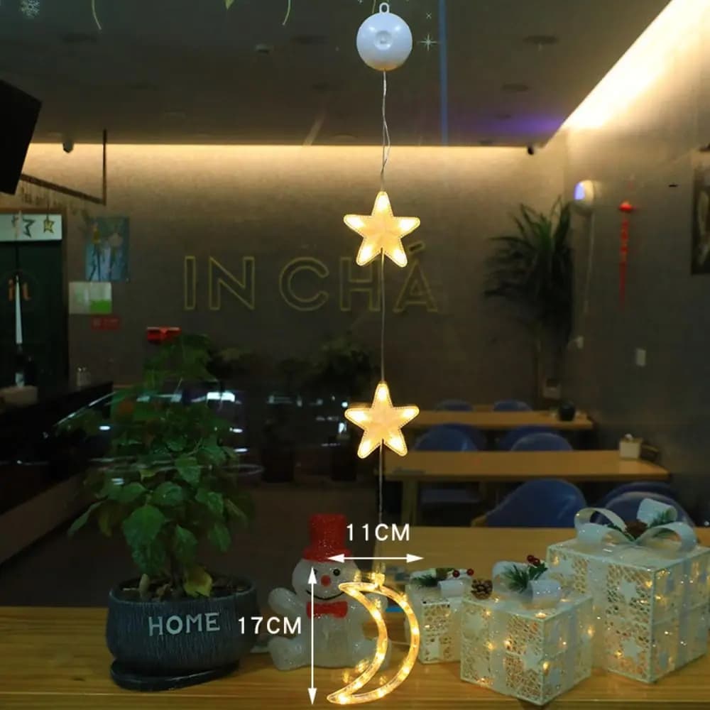 LED Natale Ventosa Tenda luminosa Ghirlanda Fata Luci a corda Lampada a stella Albero di Natale Ornamento Decor Lampada a sospensione a corda