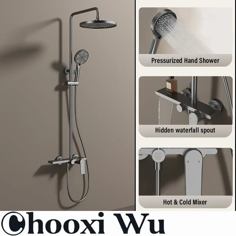 CHOOXIWU Shower SystemSet Bathroom Shower Faucet Set 3-way rain shower set Group shower mixer with shower set Gold Black