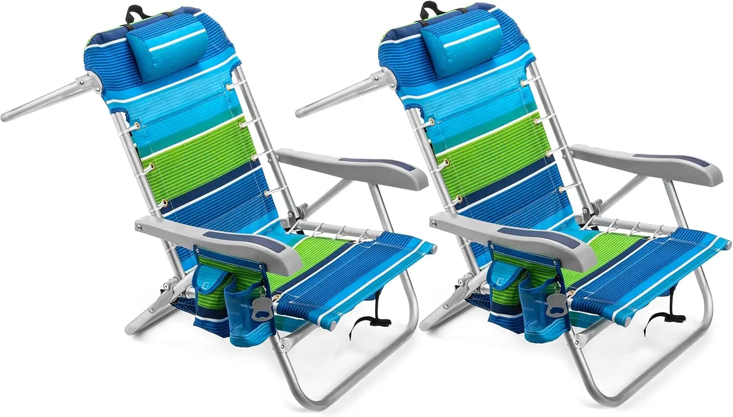 Sedia da Spiaggia Pieghevole Cooler+ con 5 Posizioni, Porta Asciugamani, Borsa Termica XL, Rete Portaoggetti, Portabicchieri