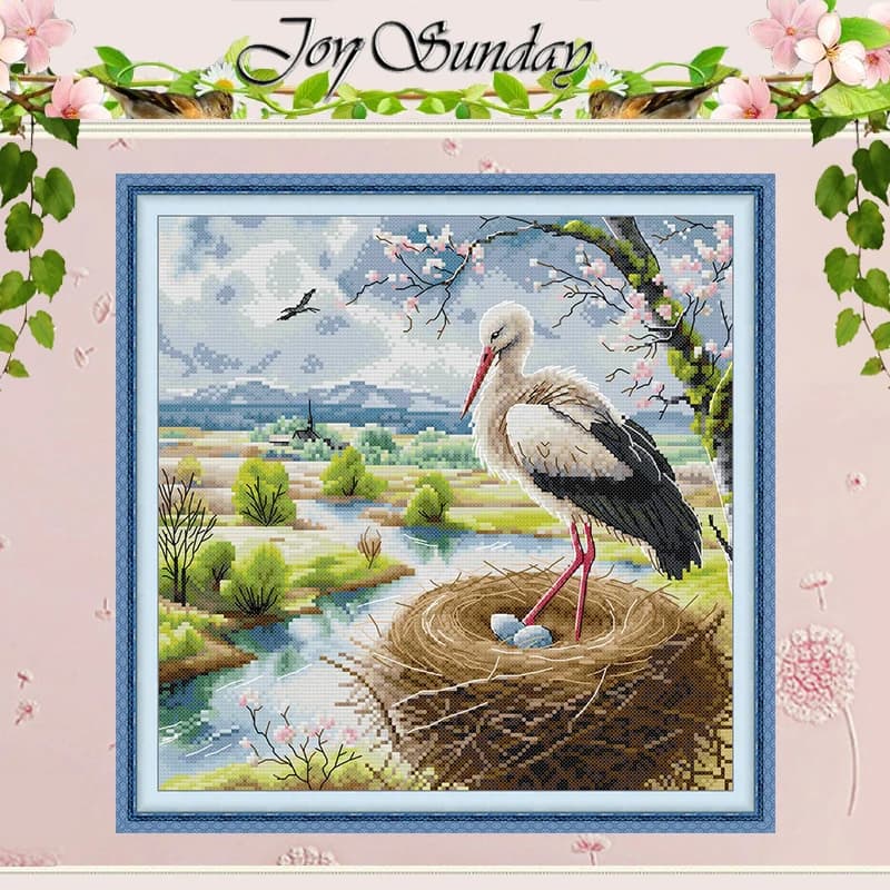 The Happy Crane Animals Patterns Counted Cross Stitch Set DIY 11CT 14CT 16CT Stamped DMC Cross-stitch Kit Embroidery Needlework