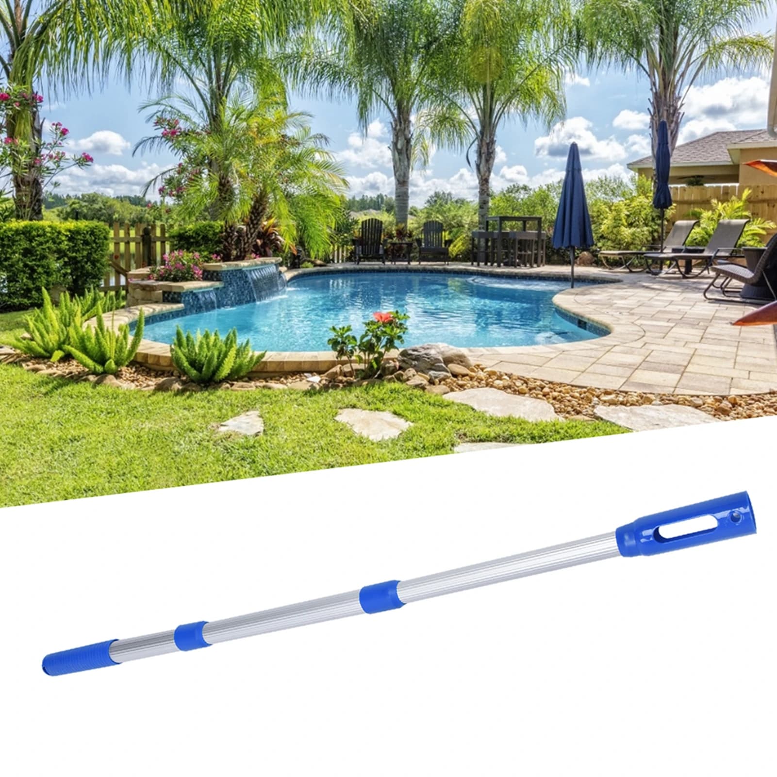 Accessori per la pulizia dell'asta telescopica della piscina per la spazzola del rastrello della rete per la scrematura della piscina