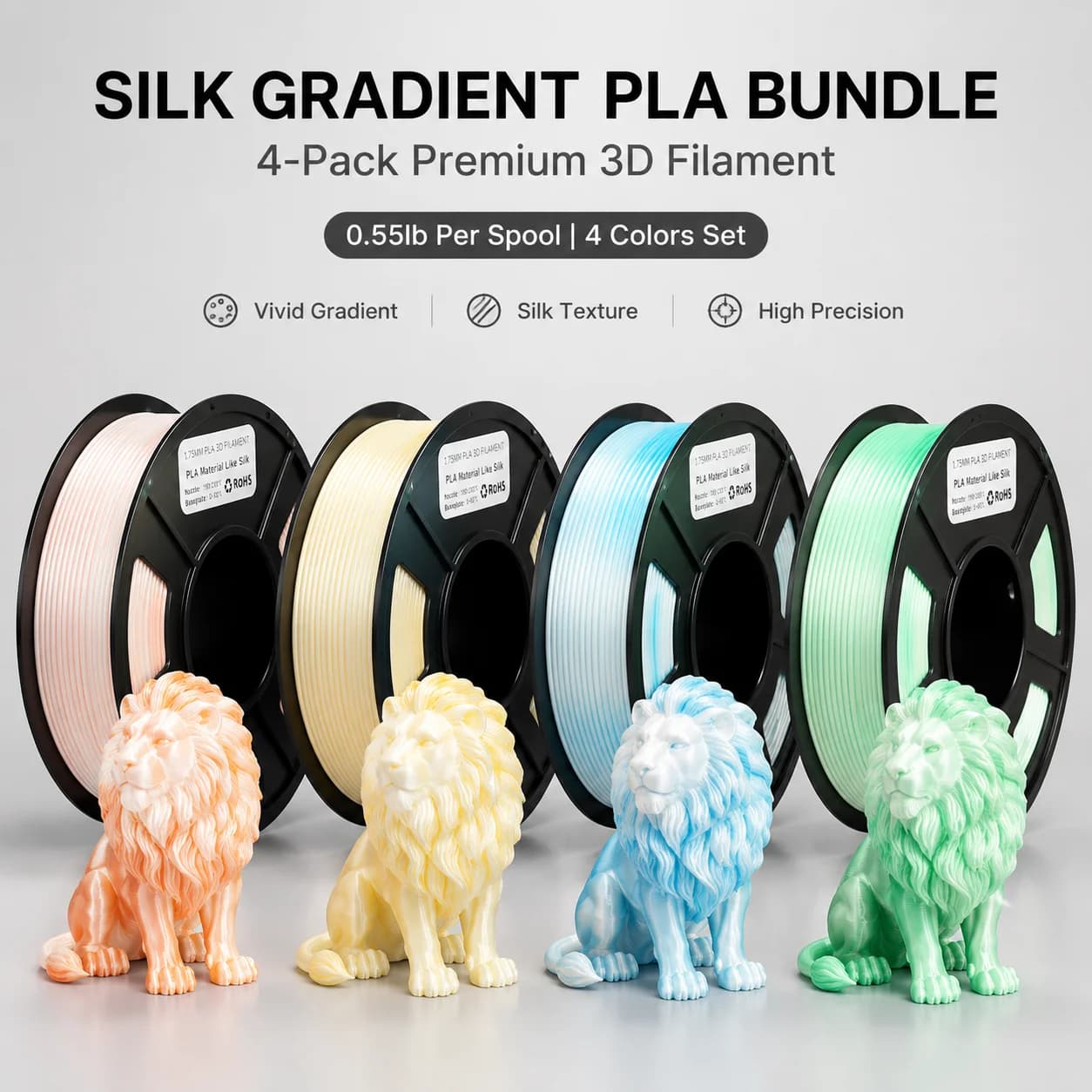 Shiny Silk Gradient PLA Filament 1.75mm 250g Fit FDM 3D Printers 3D Pens 4 Gradient Colors