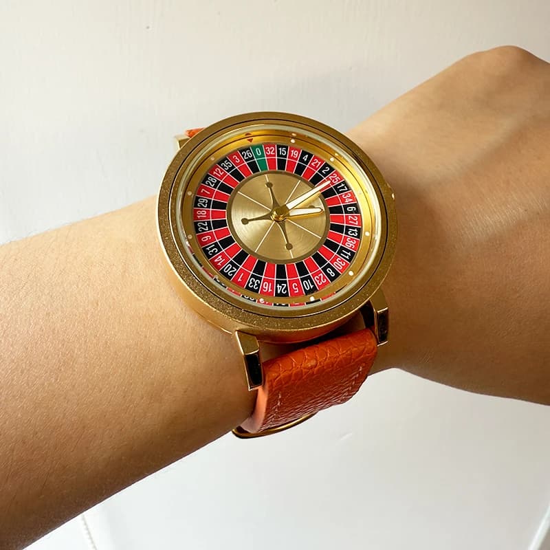 Relogio Masculino Rotating Roulette Watch for Men Gold Luxury Quartz Watch Casino Design Spinning Dial Leather Strap Reloj Hombr