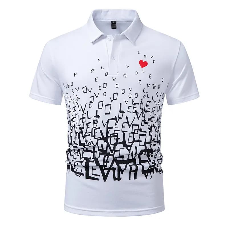 Menswear Clothing Polo Shirt Golf Wear 2026 Summer Casual Short Sleeve Love Print Camisa Elegante Polo Para Hombre Man Tee Tops