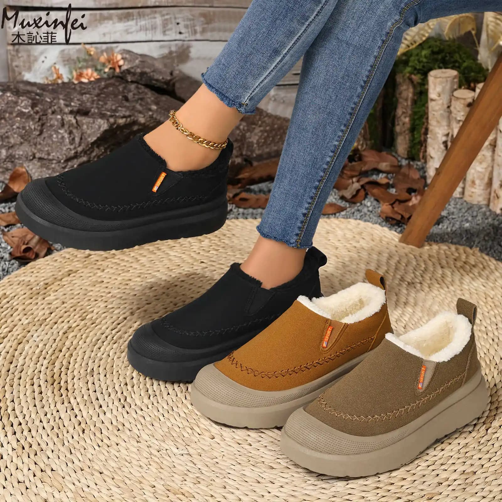 2026 Winter New Women's Shoes with Thick Velvet Snow Boots, Casual Shoes, One Step Anti slip and Height increasing Cotton Boots