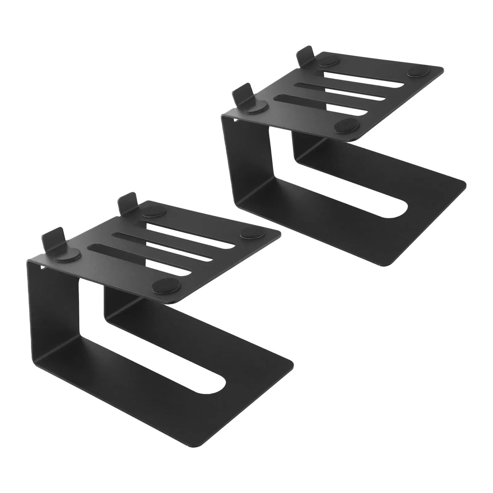 Supporto audio da tavolo da 2 pezzi Riser per monitor da studio per libreria Altoparlante per laptop da tavolo Supporti per altoparlanti stabili da scrivania in metallo