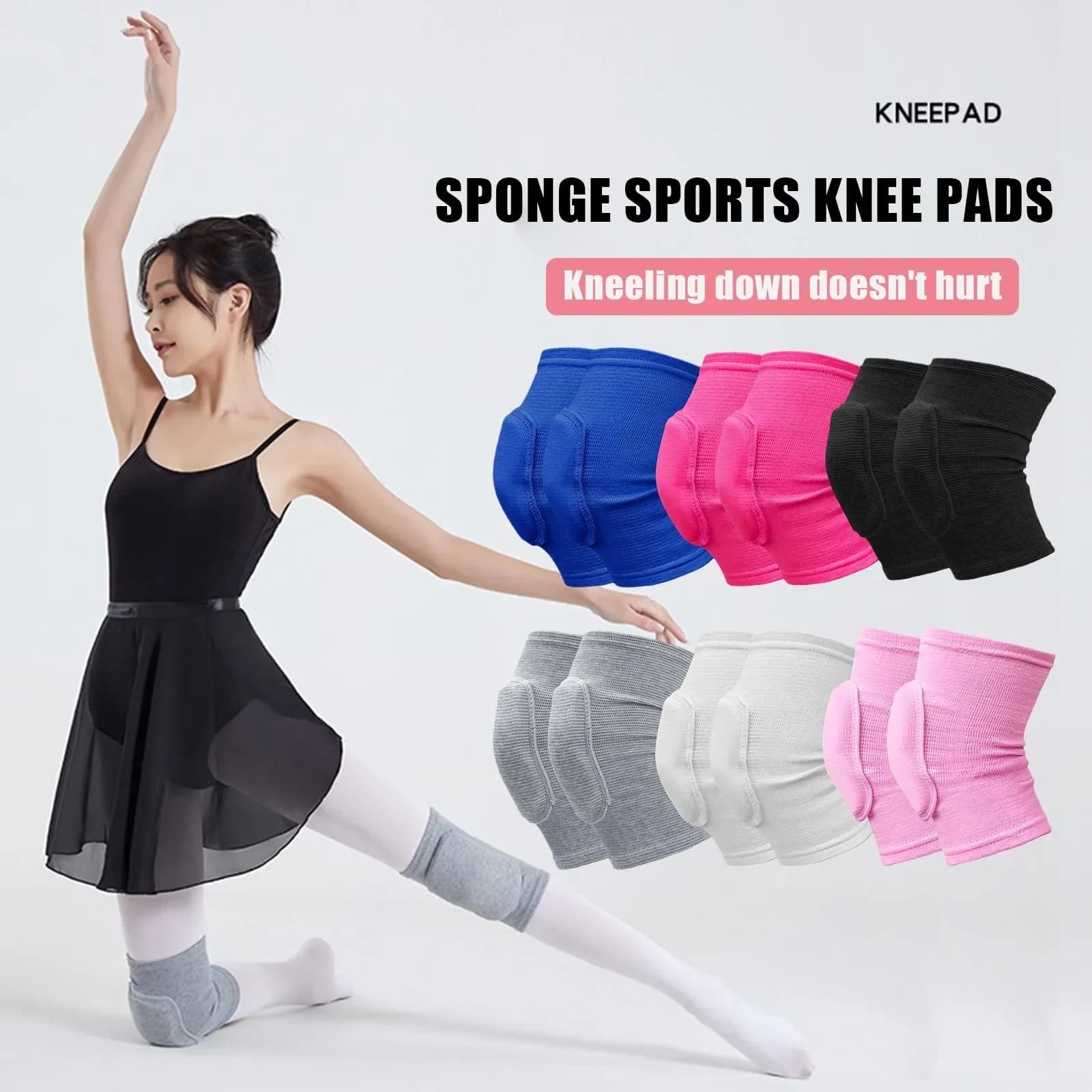 Ginocchiere sportive a compressione, protezione elastica per ginocchia, spugna spessa, supporto per la danza, allenamento, 2 pezzi.