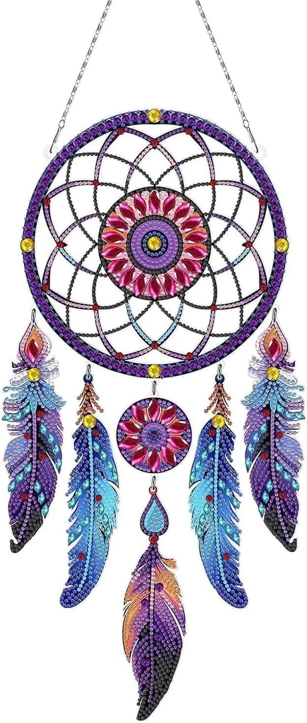 Kit Acchiappasogni con Diamanti, Arte Diamantata Dipinta, Kit Pittura Diamantata Fai da Te, Ciondolo Artigianale per Decorazioni Boho per Pareti e Finestre di Casa