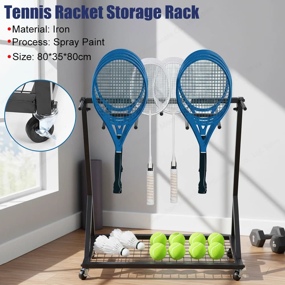 Trolley Tennis rack with Wheels, Portable Sports Organizer, Contains 26 Rackets for Gym, School, Training Camp, Retail