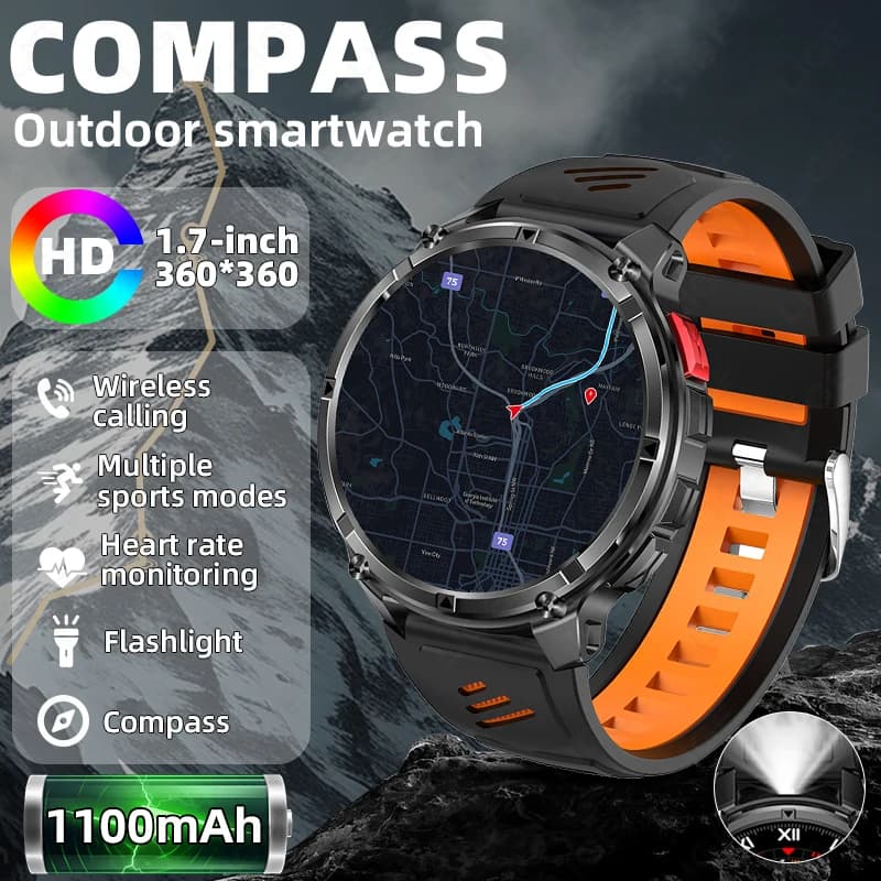 Smartwatch LIGE con Batteria da 1100mAh, Tracker Fitness Sportivo, Monitoraggio Frequenza Cardiaca, Bussola, Torcia, Chiamate Bluetooth, Modello 2026