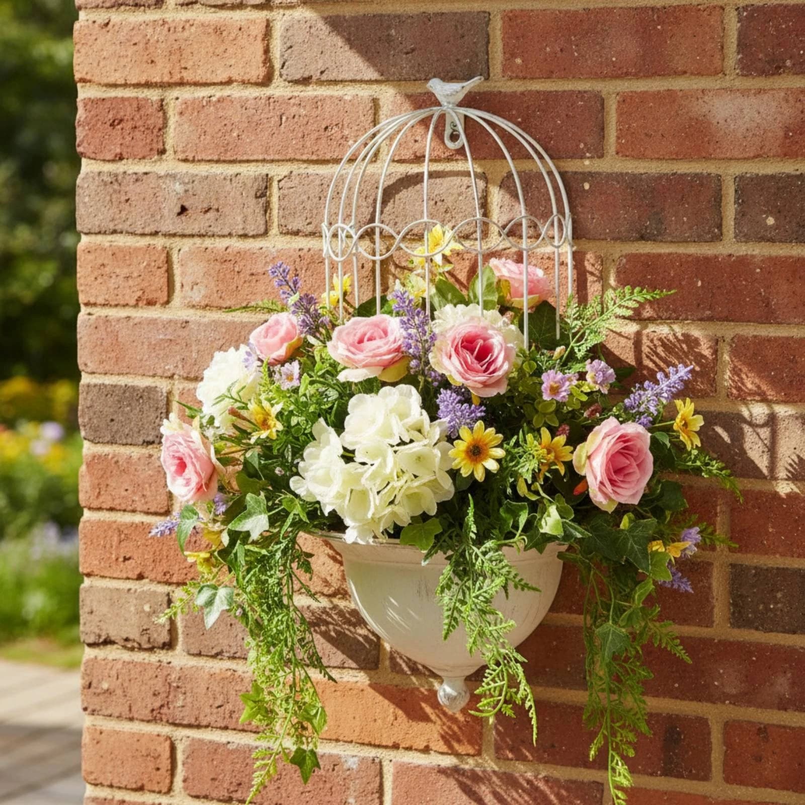 Wall Planter with Hanging Pot Space-Saving Birdcage Wall Planter Birdcage Shelf with Two Tiers Versatile Plant Holder Sturdy