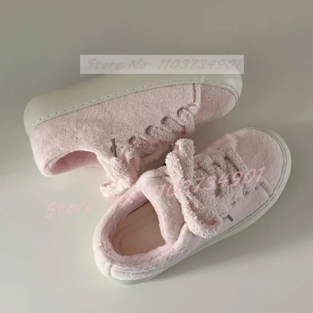 Rosa peloso scarpe calde donna inverno suola spessa antiscivolo scarpe da ginnastica stringate comfort femminile dolce alla moda casual 2025 nuove scarpe basse