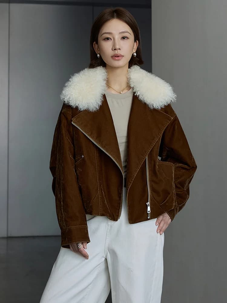 2026 delle donne di inverno vera pelliccia di agnello di pecora collare cappotti piumino d'oca denim naturale velluto a coste outwear giacca femminile di lusso