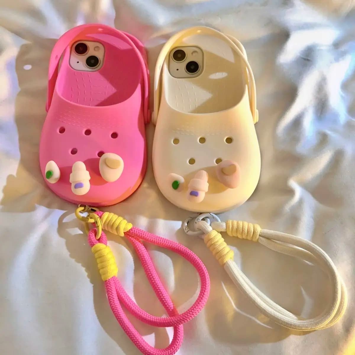 Creative Phone Case for iPhone 15 14 13 12 Pro Max INS Funny DIY 3D Shoes with Hole Shape of Slippers Soft Protective Case with Cord