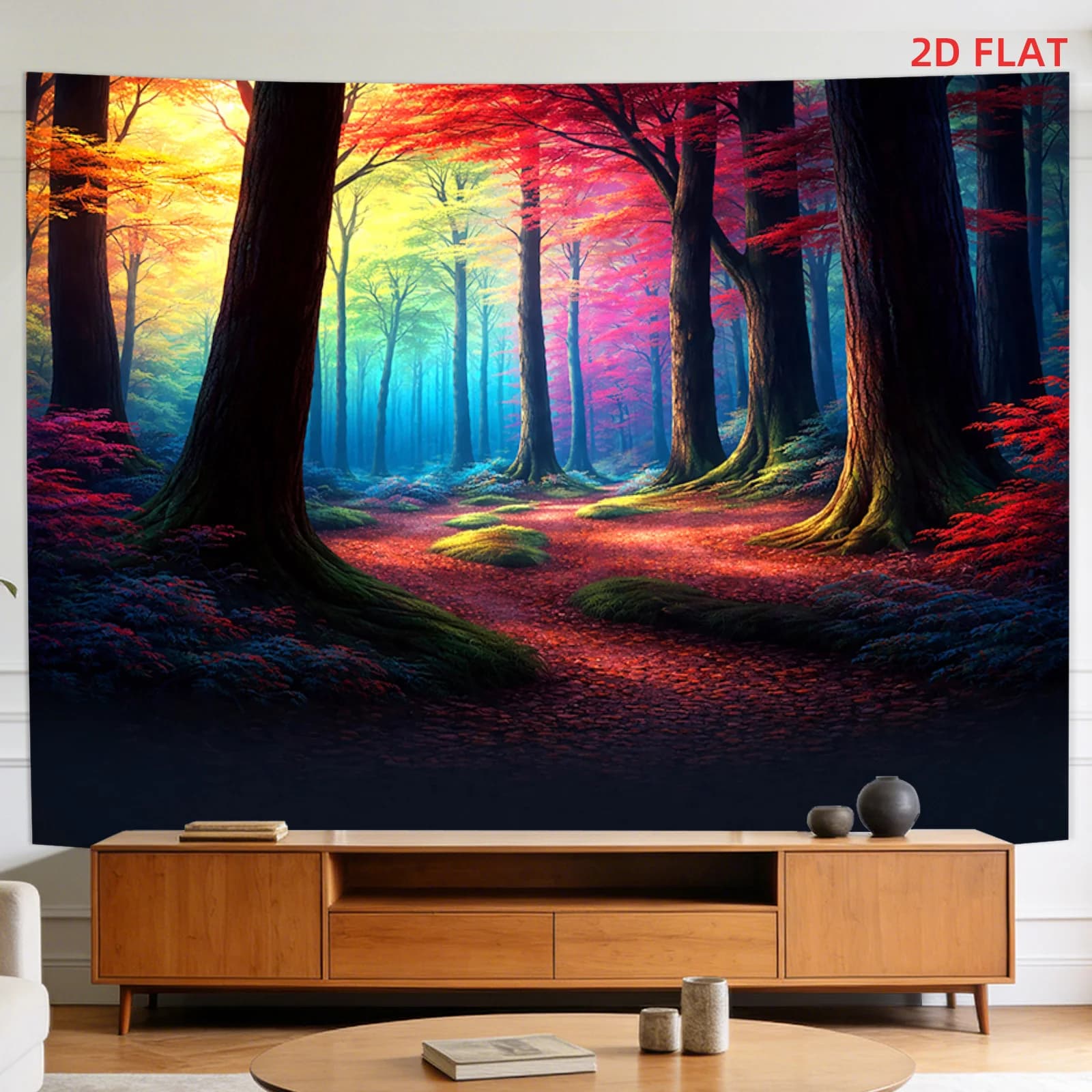 Realistic Forest Landscape Tapestry Wall Hanging Home Decor Illusion Art Print Vibrant Woodland Scene for Living Room Decoration