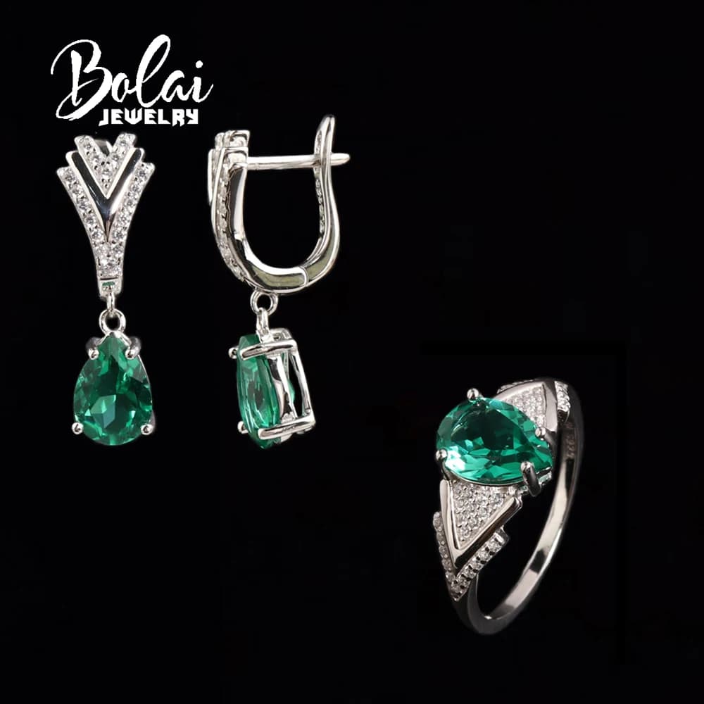 925 sterling silver ring clasp earrings Created emerald nano pear 7*10mm Luxury Jewelry for Women's Birthday and party Gifts