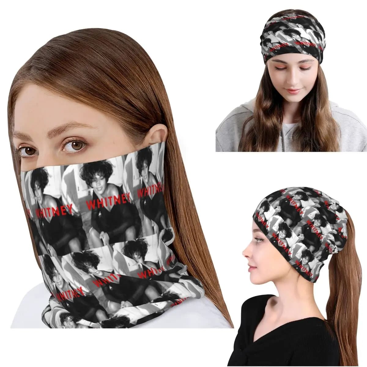 Bandana ispirata a Whitney Houston, scaldacollo, maschera, sciarpa, maschera multifunzione, berretto per uomo, donna, adulto, antivento