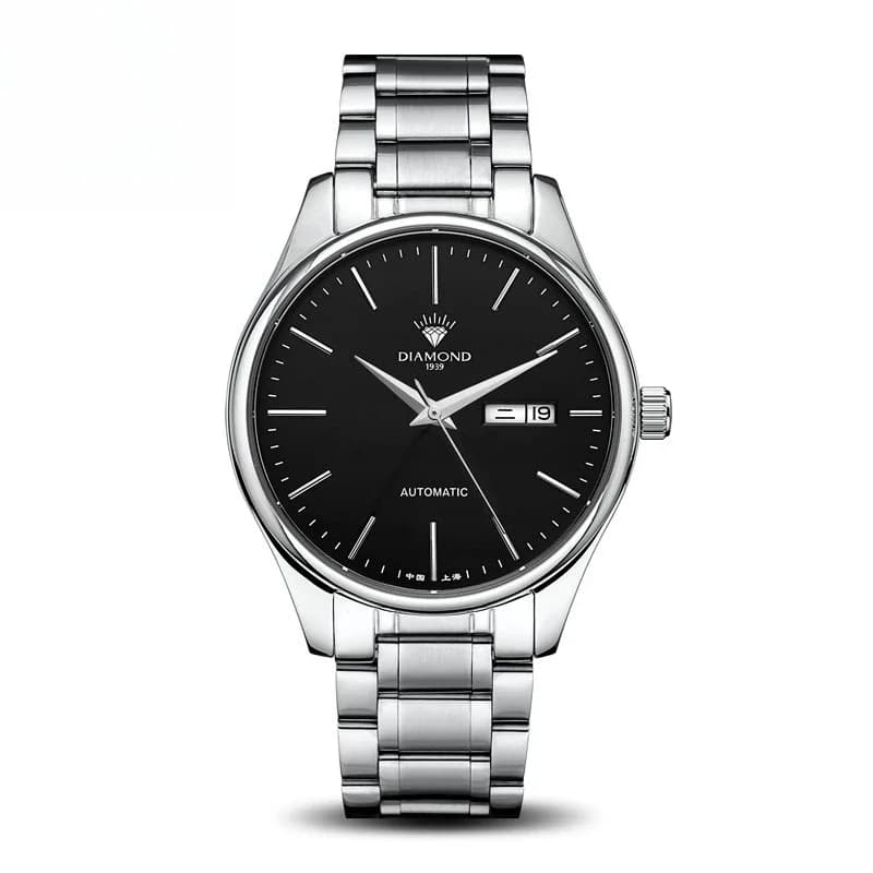 Shanghai Watch Diamond Brand Automatic Mechanical Watch Stainless Steel Simple Steel Belt Business Genuine Men's Watch Men's