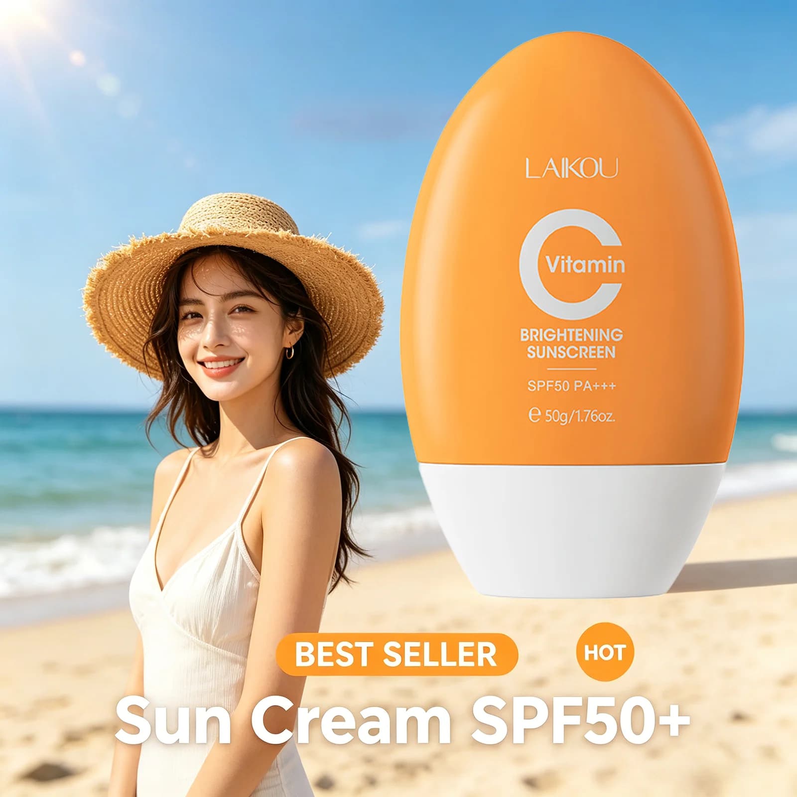 LAIKOU Crema solare illuminante alla vitamina C SPF50+ PA+++ Protezione UV per viso e corpo Leggera 50g