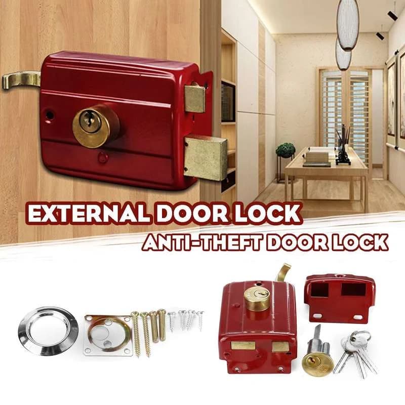 Porta esterna antifurto in ghisa Retro serrature rosse serratura multipla per assicurazione sicurezza in legno