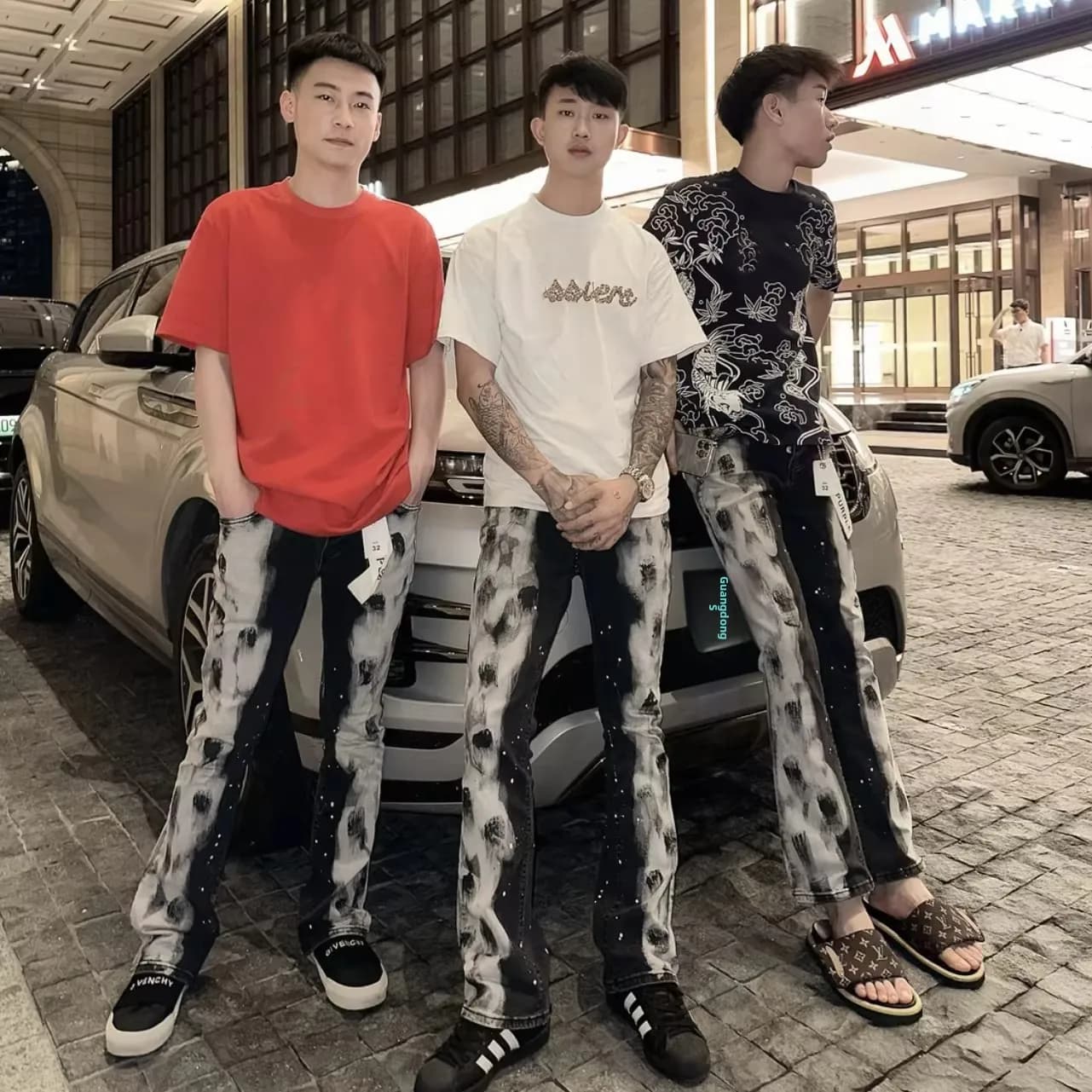 American High Street Paint Splatter Micro Flared Jeans Men's Trendy Brand New Personalized Elastic Slim Fit Long Pants Cool