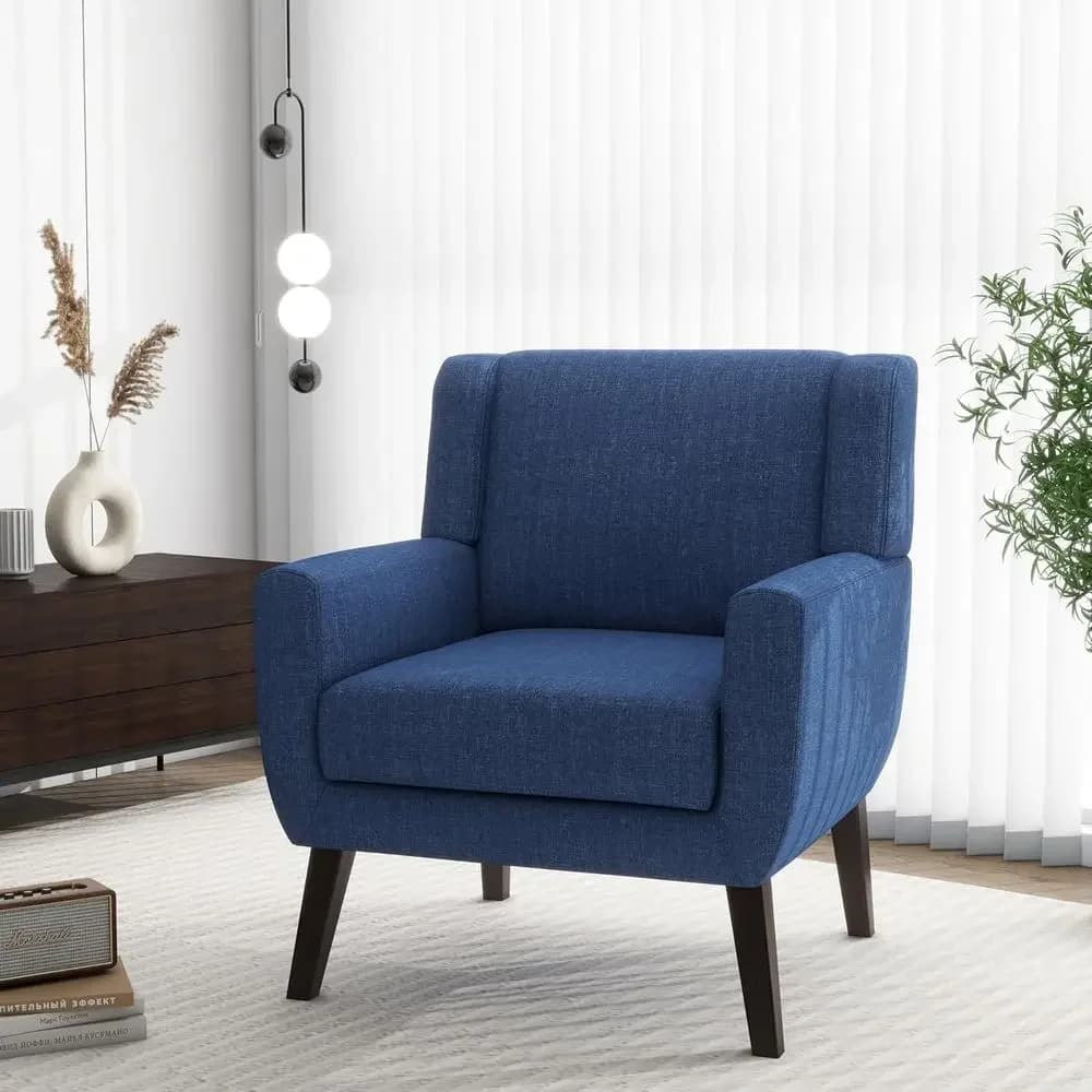 Poltrona Accent, Comoda Poltrona Piccola in Stile Century con Struttura in Legno Massello e Cuscino Morbido per Soggiorno, Camera da Letto (Blu, Set da 1)