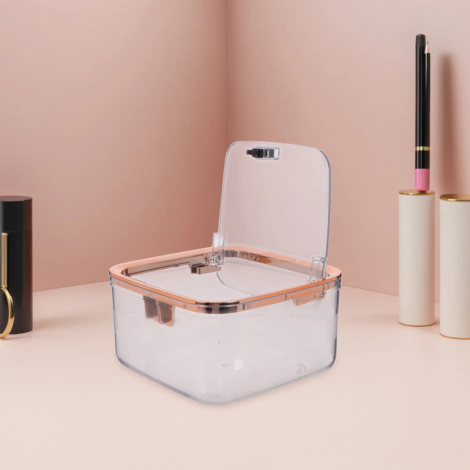 Mini Cestino da Scrivania Trasparente con Coperchio a Pressione, Contenitore per Rifiuti in Plastica per Ufficio, Dormitorio, Tavolo