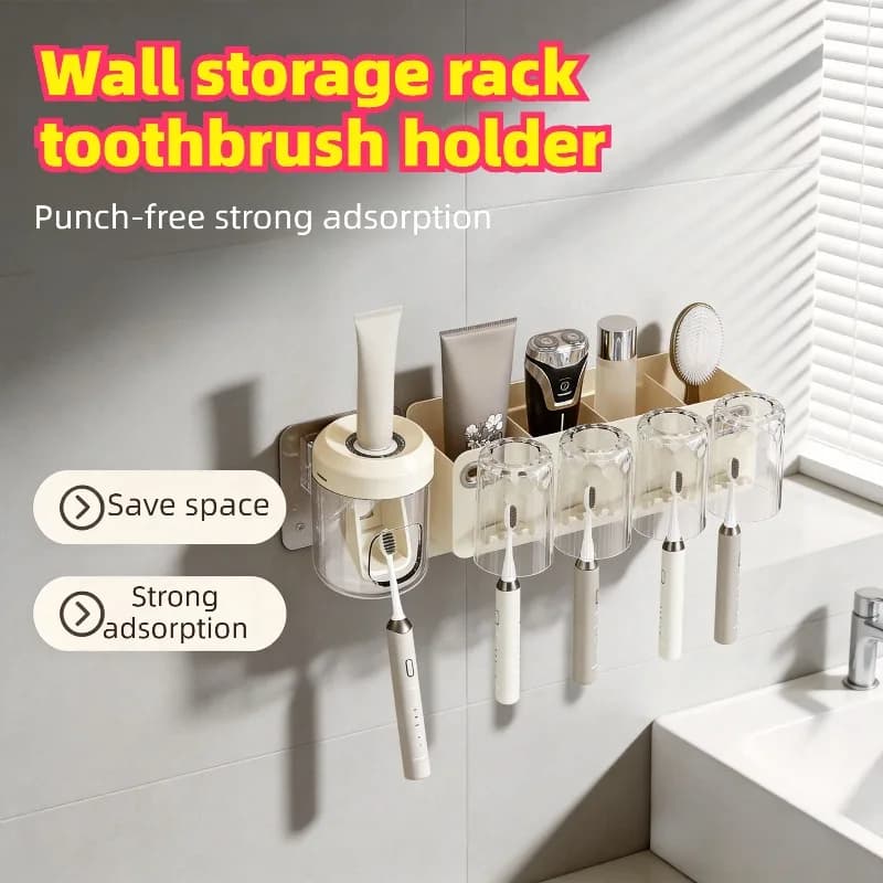 Punch-free Electric Toothbrush Box Toothpaste Squeezer Toothbrush Holder Anti Dust Air Dry Side Shelf for Small Toiletries