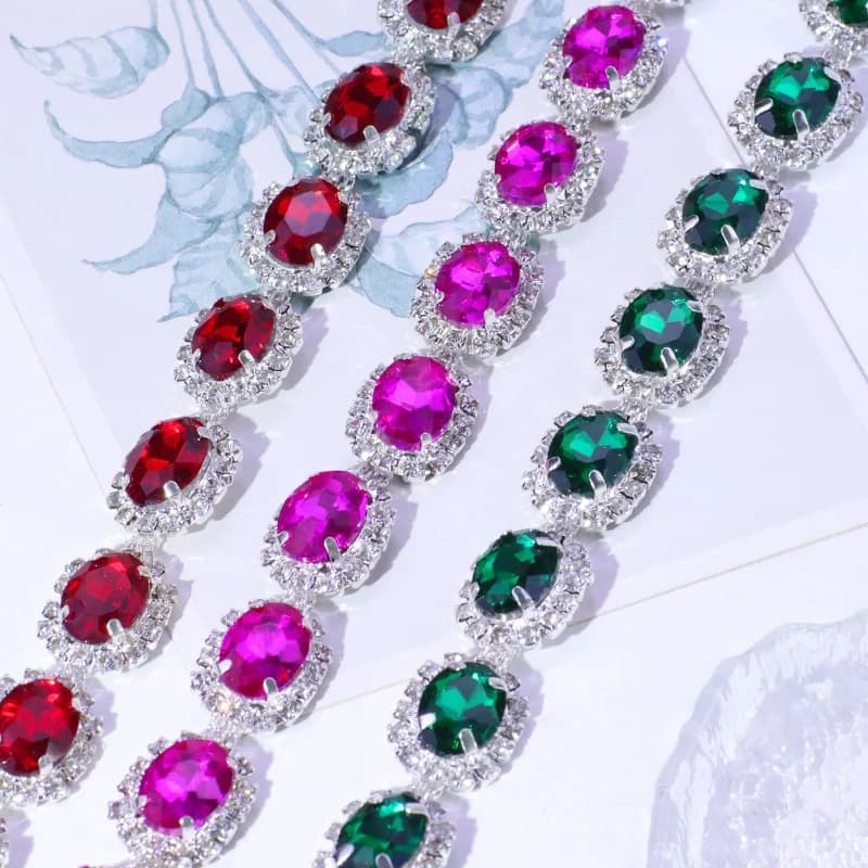 Catena con finiture in cristallo con strass da 1 metro da cucire su catena con tazza di strass per indumenti fai da te, scarpe, borse da cucire/colla sulla decorazione