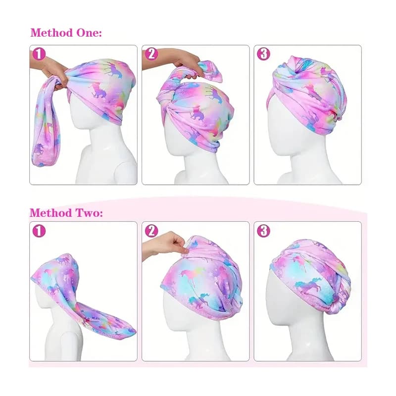 Asciugamano per Capelli ad Assorbimento Rapido - Turbante Stampato Digitalmente per Bambini e Donne Adulte