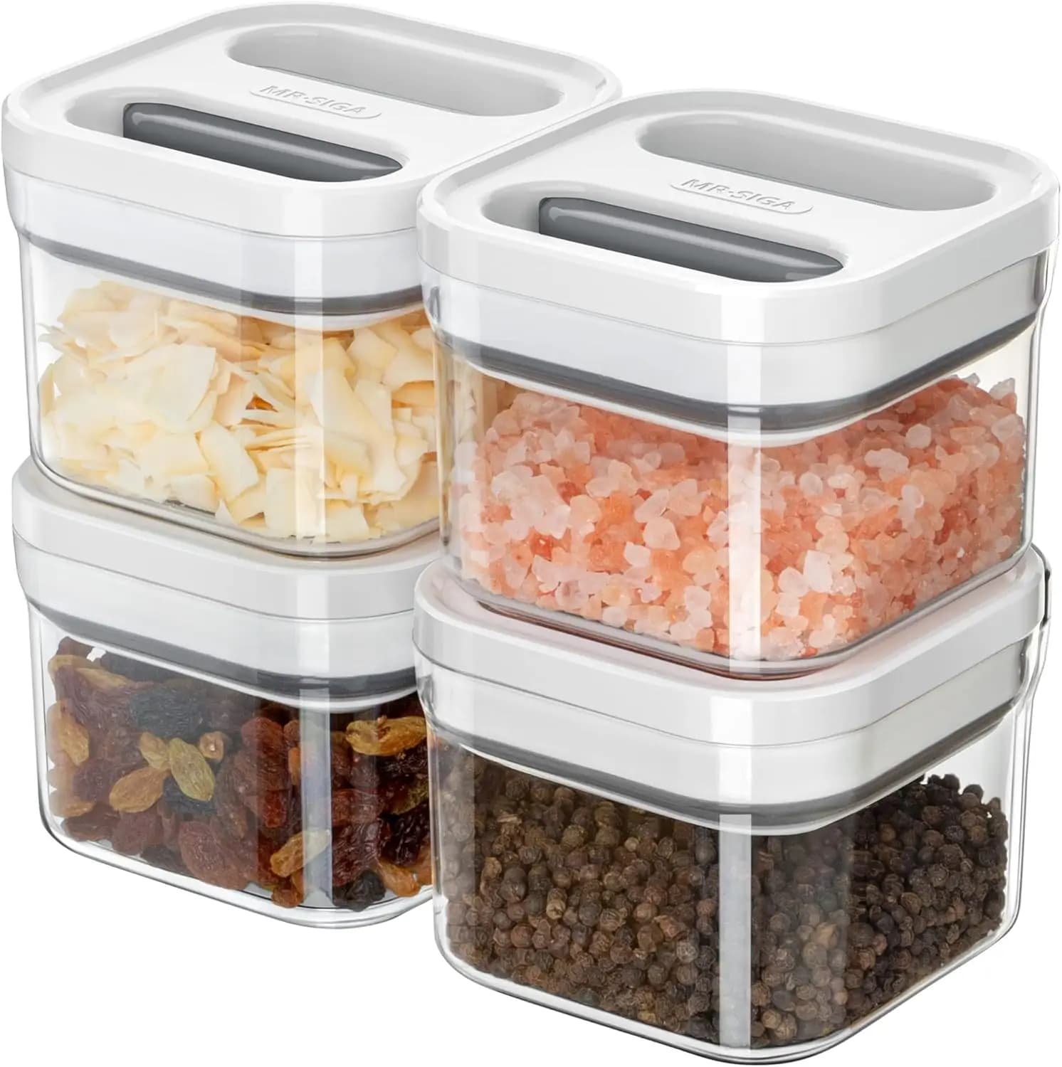 Set di 4 Contenitori Ermetici per Alimenti, Organizzatori per Dispensa Senza BPA, Utilizzo con Una Mano, 360ml/12oz Piccoli Bianchi