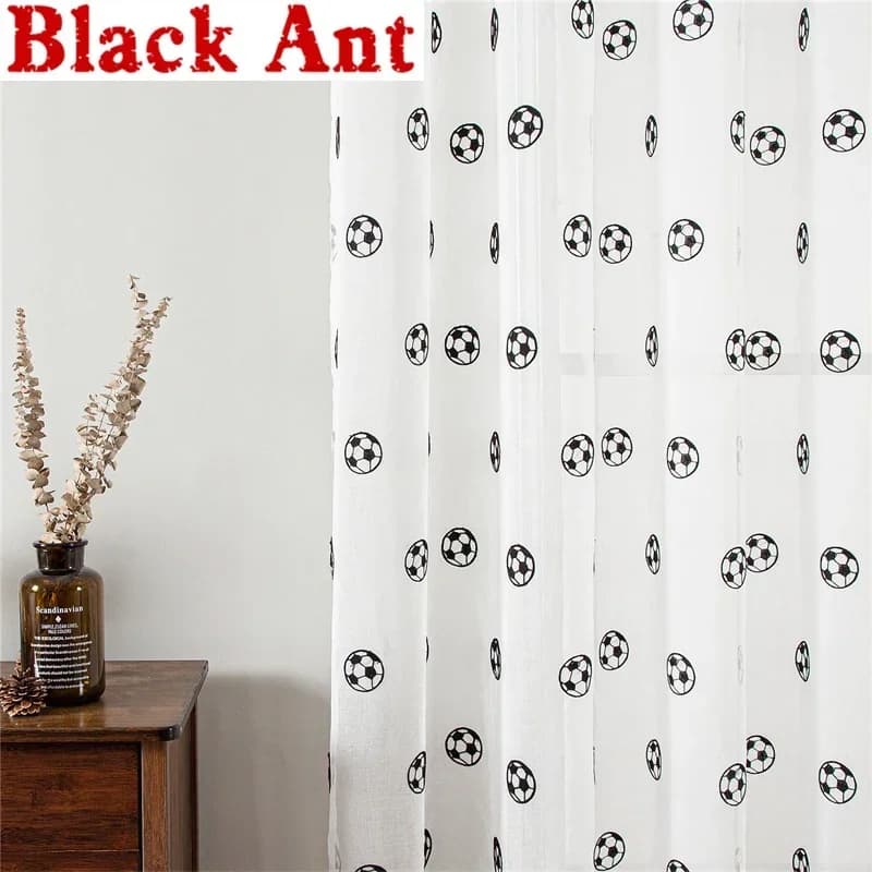 Cartoon Tende trasparenti ricamate in tulle da calcio per bambini Ragazzi Cortinas per soggiorno camera da letto Tulle Tende in voile bianco