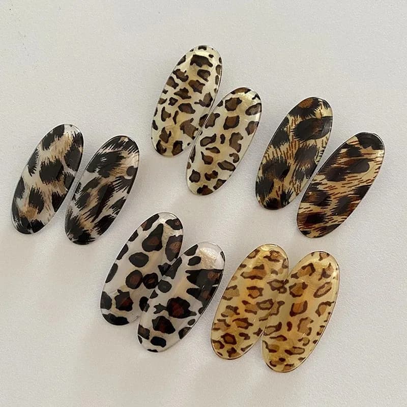 Korean Retro Leopard Print Seamless Oval Side Bang Hair Clip Minimalist Stackable Street Styling Accessories Versatile Daily Party Gift for Teen Girls Women