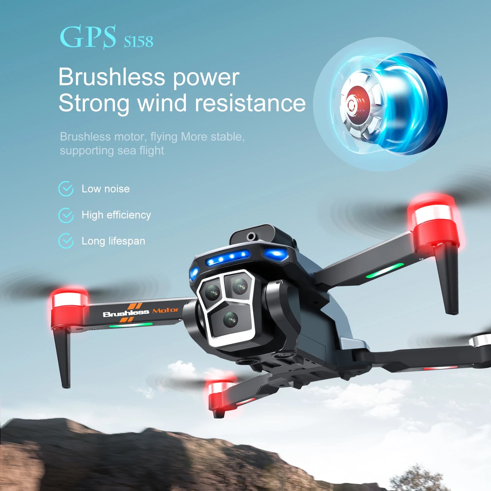 ZNLYRION Foldable GPS Drone S158 with 4K Triple Camera Optical Flow Positioning 2KM Control Range and 5G WIFI FPV