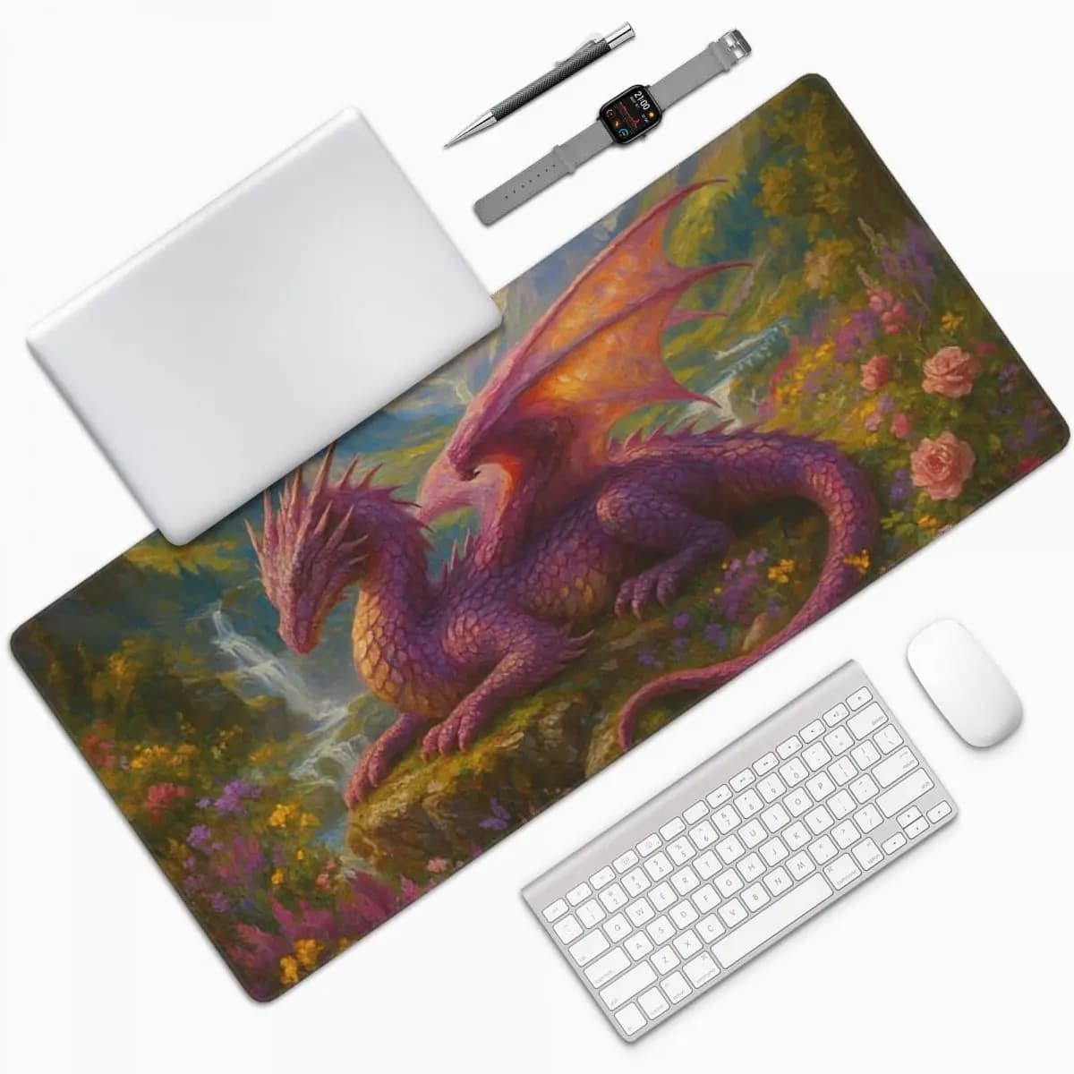 Mysterious Dragon Asian And Purple Flower Large Mouse Pad Computer Keyboard Mouse Mat Gaming Laptop Desk Mat Office Table Mats