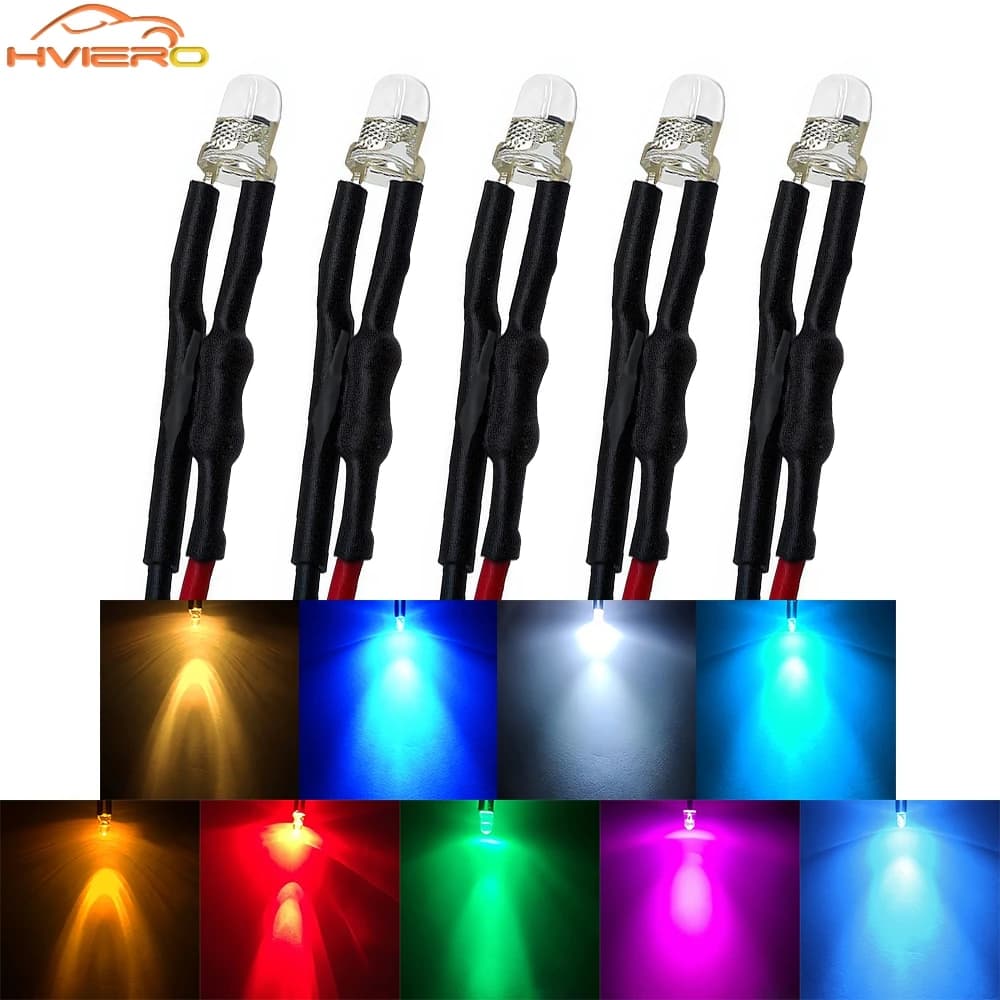 5/10/20X 3mm LED rotondo 5-12V 20cm Precablato Bianco Blu Giallo Lampada a diodi Cartellone fai da te Decorazione Diodi emettitori di luce Lampadina