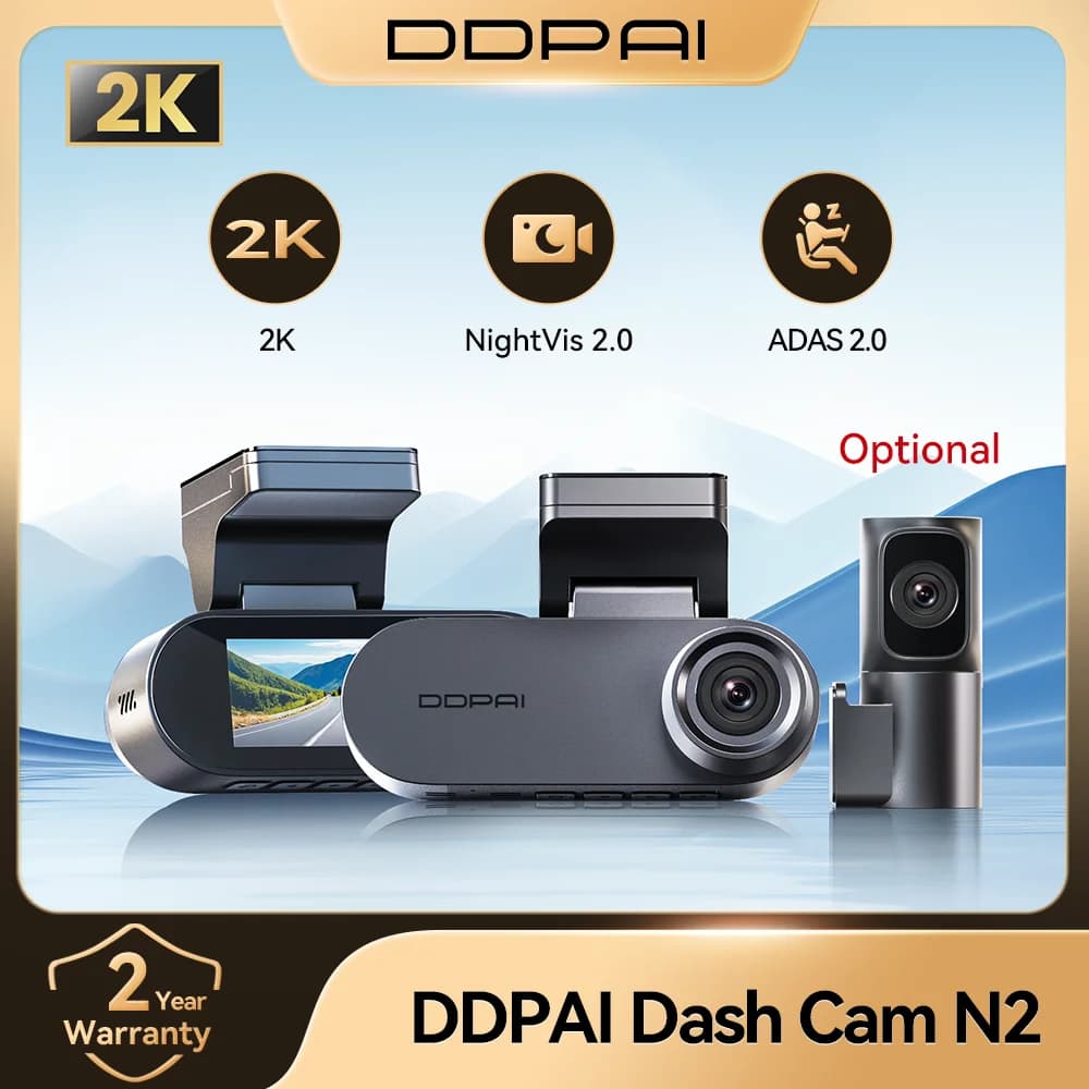 DDPAI N2 Dash Cam 2K con Visione Notturna, Monitoraggio Parcheggio 24H, ADAS, Controllo WiFi tramite APP, Videocamera per Auto