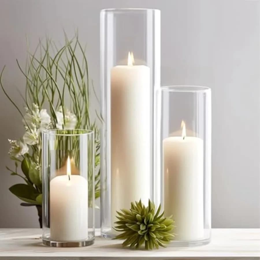 Set di 12 Candele a Colonna con Vasi in Vetro Trasparente - Set di 3 Misure per Centrotavola Matrimoniali, Decorazioni per la Casa, Candele Antivento