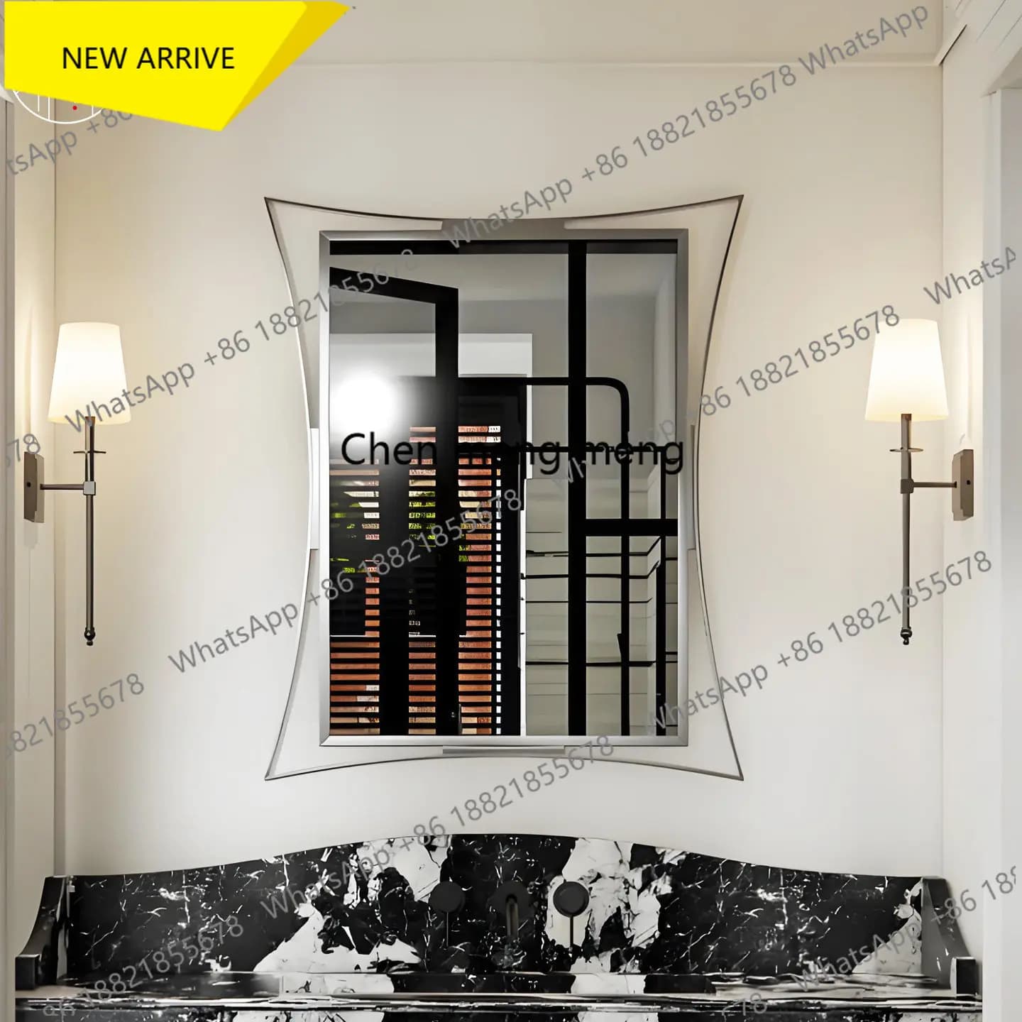 Specchio da bagno con cornice in acciaio inossidabile M132, quadrato, da parete, per lavabo, stile europeo, personalizzabile