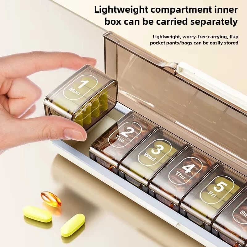 UNTIOR Weekly Organizer for Daily Travel Portable Pills Large 7 Day Vitamin Case Container for Pocket Humidity Proofed Medical Tablets
