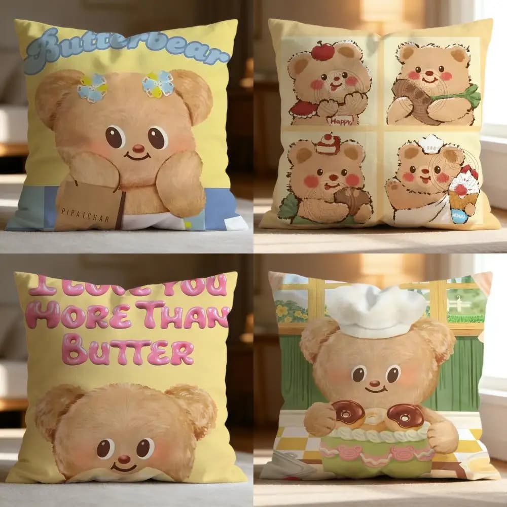 Fodera per cuscino Fashion B-BButter Bear, morbida e lavabile, multiuso per divano, letto, viaggi e ufficio