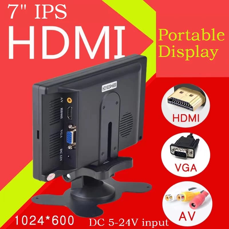 Display portatile IPS da 7 pollici HD 1024x600 Schermo AV CCTV Monitor per Raspberry Pi HDMI compatibile VGA D-SUB Telecamera di retromarcia