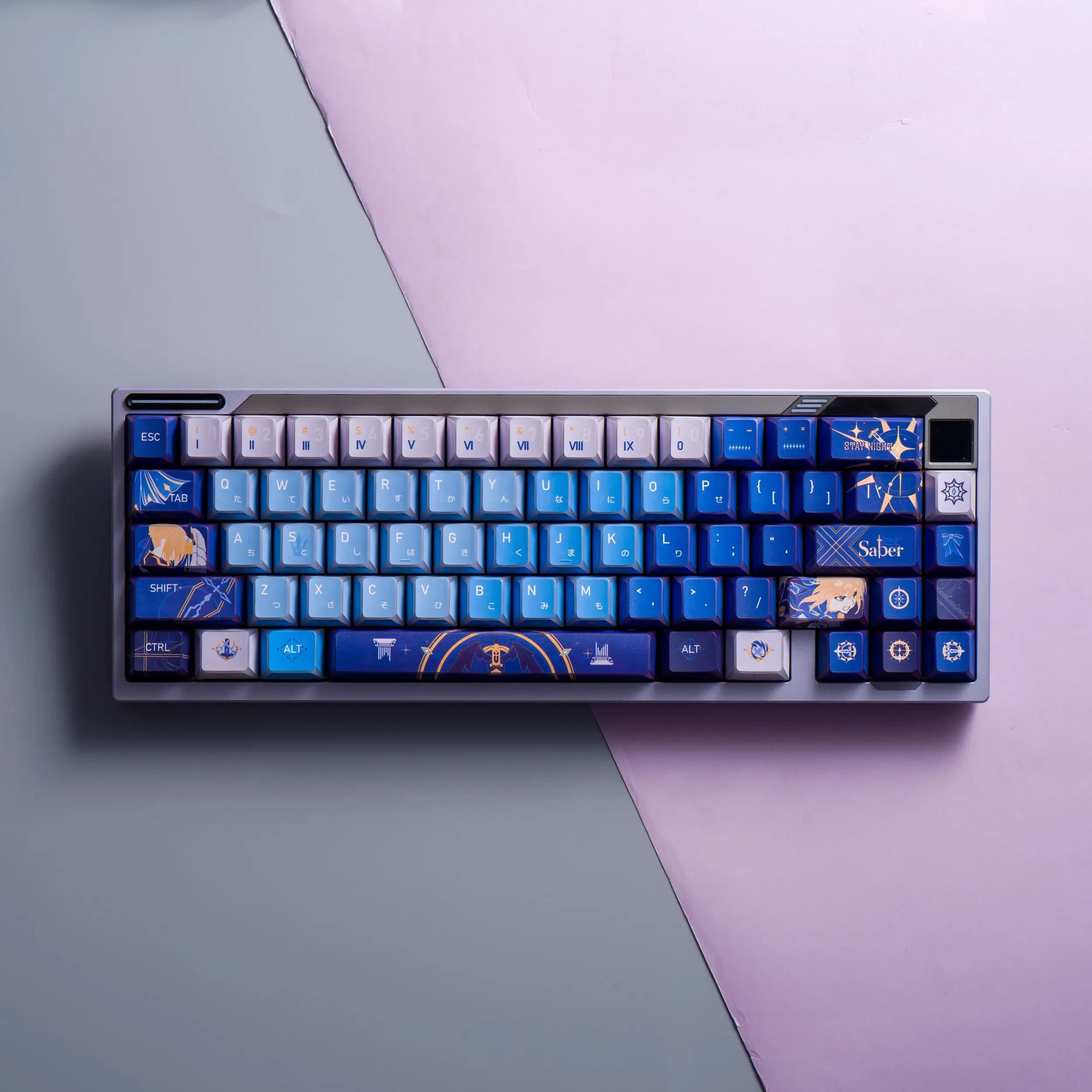120+ Keys Fate Saber Ahoge Keycaps Anime PBT DYE-Sub Cherry Folding Key Cap for Mechanical Keyboards Made68 Mad68 Wooting60