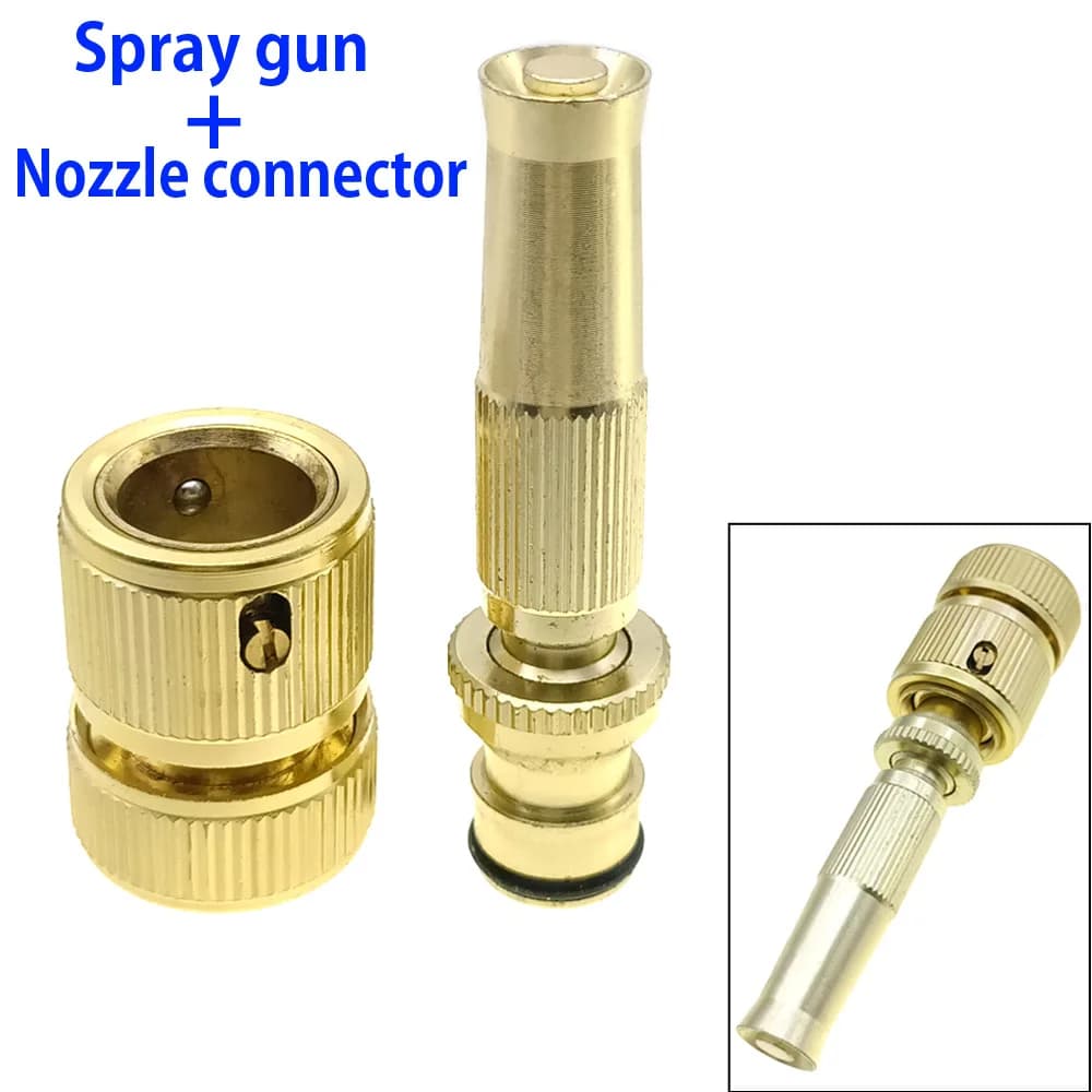 Capezzolo in rame Pistola a spruzzo d'acqua diretta Testa Ugello di spruzzo Acqua di lavaggio auto Connettore rapido Tubo da giardino domestico Pistola regolabile