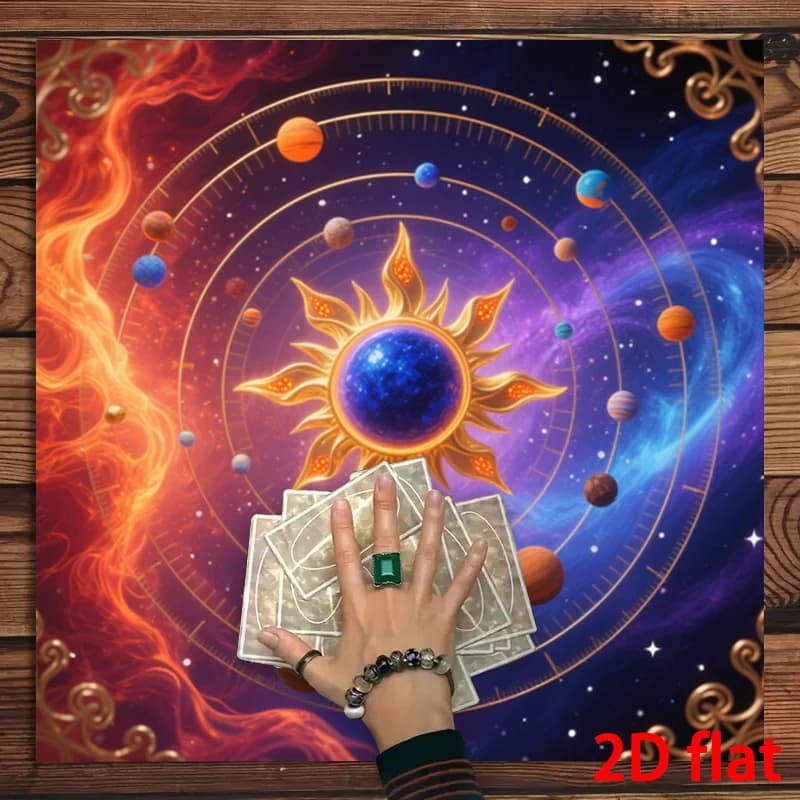 Tappeto da tavolo Fiery Cosmic Planet Tarot per stregoneria, astrologia, oracoli, decorazione artistica magica per la casa, feste e decorazioni per la stanza